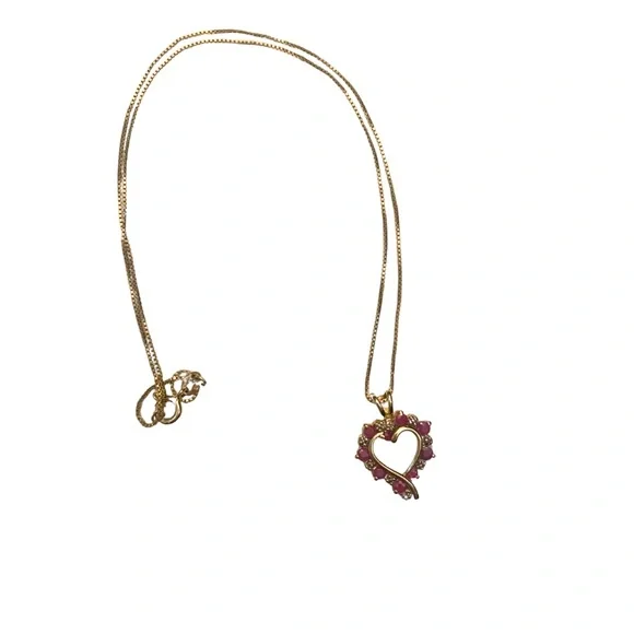 Gold Sparkle Ruby Heart Pendant Necklace 925 Silver Macy’s - Picture 6 of 9